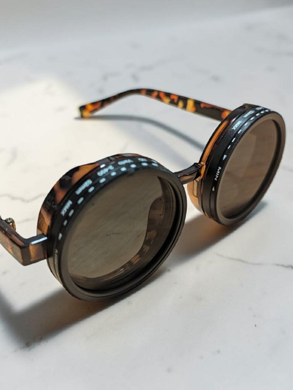 Very Cool and Unique Adjustable Dimness, Camera Lens Styled Steampunk Sunglasses